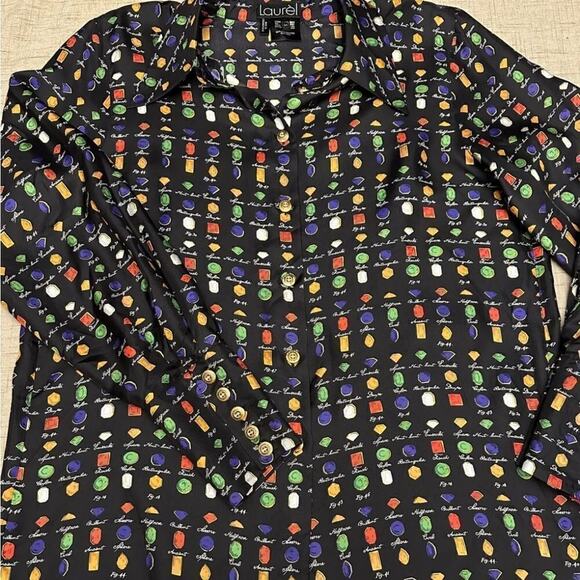 Vintage LAURÈL by Escada Silk Blouse Womens US 6 EU 38 Gemstone Print Black vtg - Picture 13 of 14